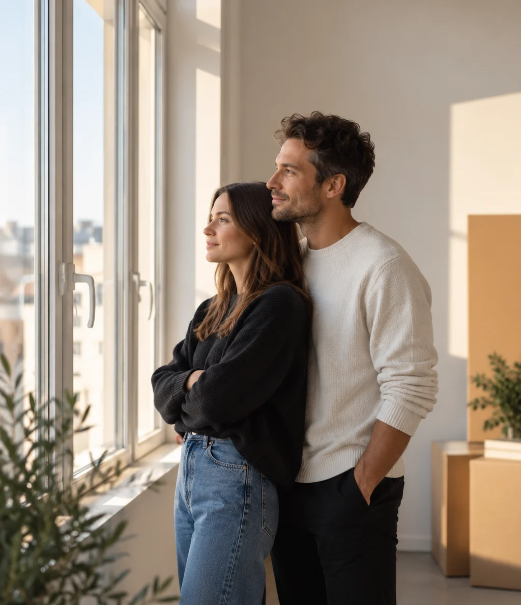 Junges Paar in seiner neuen Wohnung